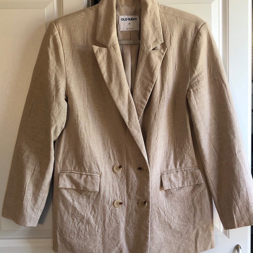 Linen Beige Double-Breasted Blazer